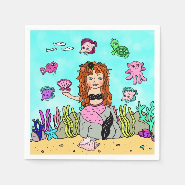 Servilleta De Papel Fiesta de cumpleaños de Sirena (Anverso)