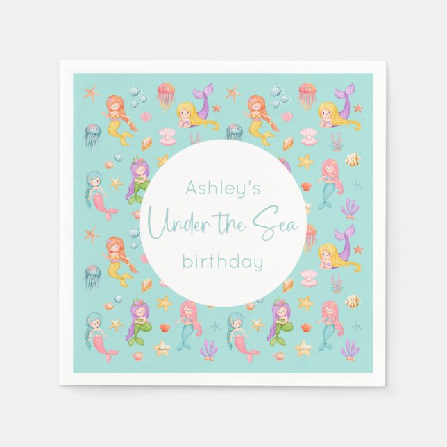 Servilleta De Papel Fiesta de cumpleaños de Sirena (Anverso)