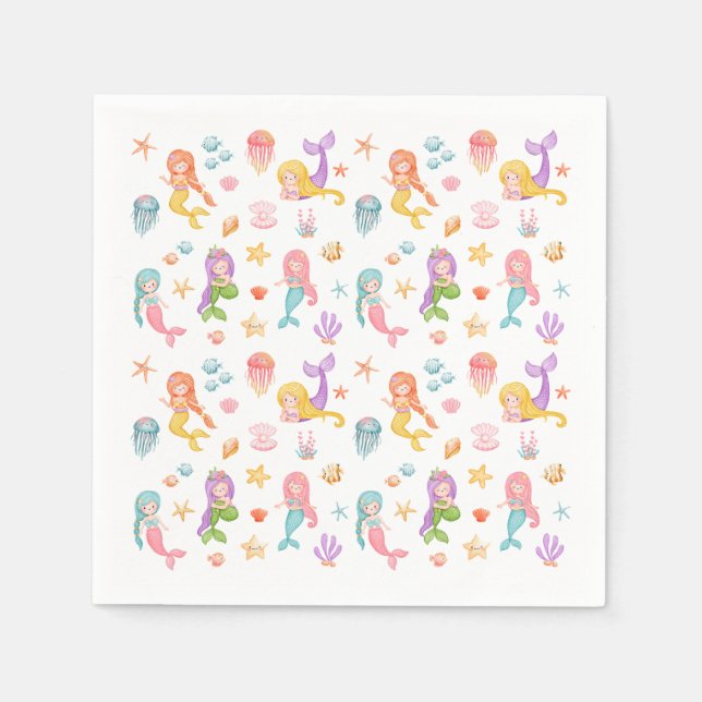 Servilleta De Papel Fiesta de cumpleaños de Sirena (Anverso)