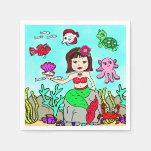 Servilleta De Papel Fiesta de Cumpleaños de Sirena Asiática Bajo el Ma