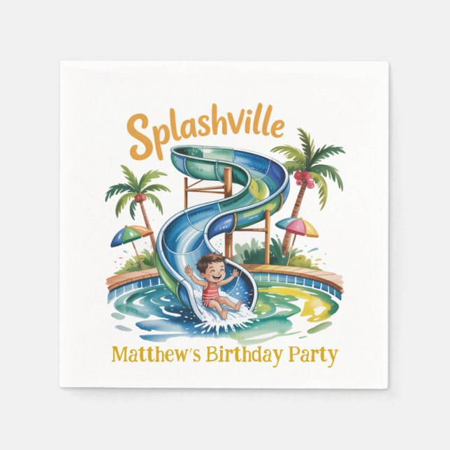 Servilleta De Papel Fiesta de cumpleaños de Splashville Water Slide Bo (Anverso)