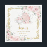 Servilleta De Papel Fiesta de Cumpleaños de Té Alto Floral Rosado Vint<br><div class="desc">Personalice fácilmente y rápidamente estas servilletas para té vintage. Simplemente haga clic en el botón Editar con Herramientas de Diseño para editar aún más el texto, redacción, estilo de letra, tamaño de letra, color de letra, agregar más texto, mover o eliminar algunas imágenes. Cuenta con un juego de hermosas tazas...</div>