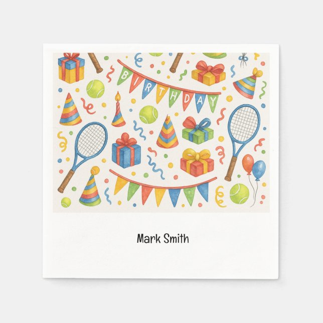Servilleta De Papel Fiesta de cumpleaños de tenis para jugador (Anverso)