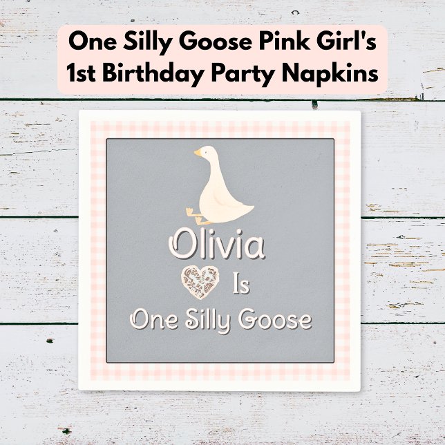 Servilleta De Papel Fiesta de cumpleaños de un Chica Gris Rosa de una  (One Silly Goose Pink Gray Girl's Birthday Party Napkins)
