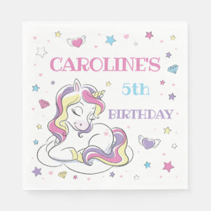 Servilleta De Papel Fiesta de Cumpleaños de Unicornio Arcoíris Pastel,
