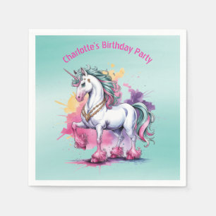 Servilleta De Papel Fiesta de cumpleaños de Unicornio con acuarela enc
