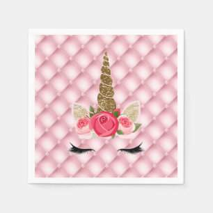 Servilleta De Papel Fiesta de Cumpleaños de Unicornio con Brillo Dorad