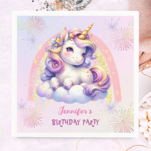 Servilleta De Papel Fiesta de cumpleaños de Unicornio morado rosado y 