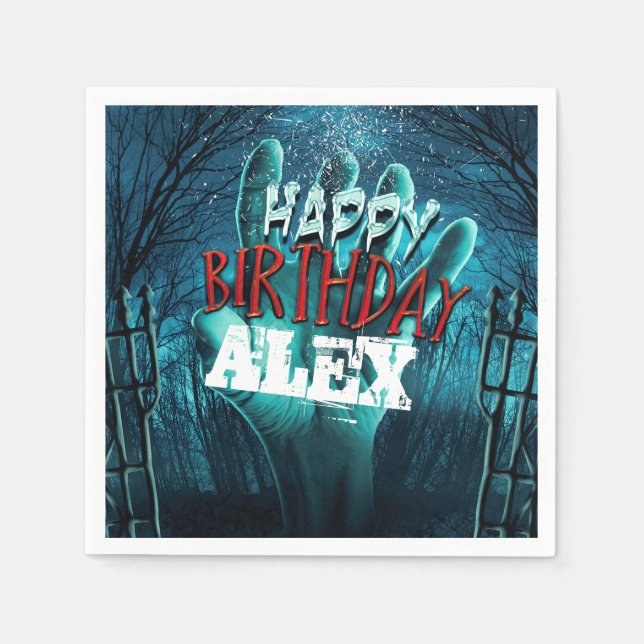 Servilleta De Papel Fiesta de Cumpleaños de Zombie Feliz (Anverso)