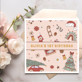 Servilleta De Papel Fiesta de cumpleaños del árbol de Navidad Retro Gr