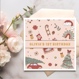 Servilleta De Papel Fiesta de cumpleaños del árbol de Navidad Retro Gr