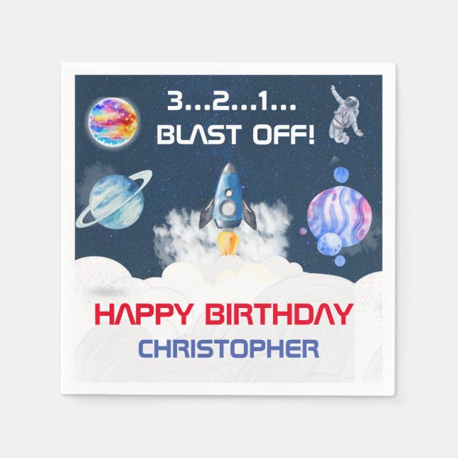 Servilleta De Papel Fiesta de cumpleaños del astronauta espacial (Anverso)