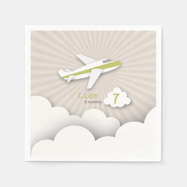 Servilleta De Papel Fiesta de cumpleaños del avión - Verde (Anverso)