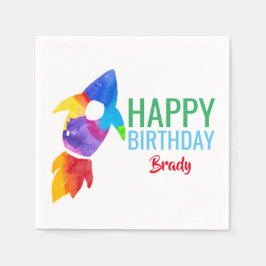 Servilleta De Papel Fiesta de cumpleaños del buque con cohete arco iri