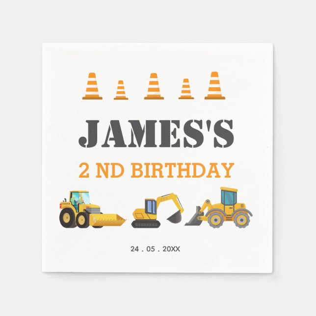 Servilleta De Papel Fiesta de cumpleaños del camión de construcción (Anverso)