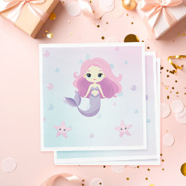 Servilleta De Papel Fiesta de cumpleaños del Chica de la Sirena Cuta