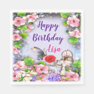 Servilleta De Papel Fiesta de cumpleaños del conejo y de la mariposa
