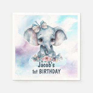 Servilleta De Papel Fiesta de cumpleaños del elefante lindo por primer