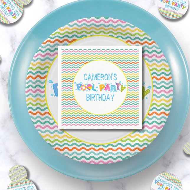 Servilleta De Papel Fiesta de cumpleaños del Fiesta del grupo Splash � (Splish 💦 Splash Pool Party Birthday Party Napkins)