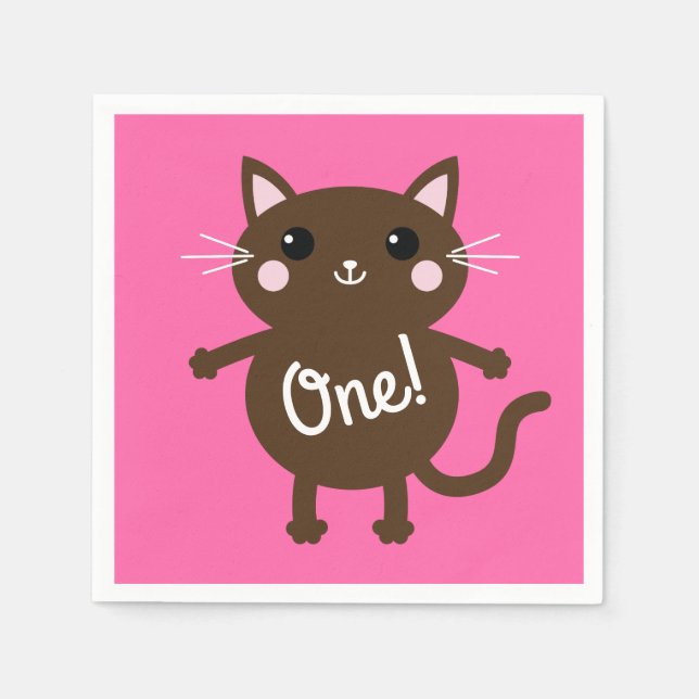 Servilleta De Papel Fiesta de cumpleaños del gato (Anverso)