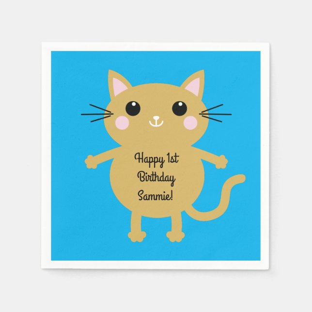 Servilleta De Papel Fiesta de cumpleaños del gato (Anverso)