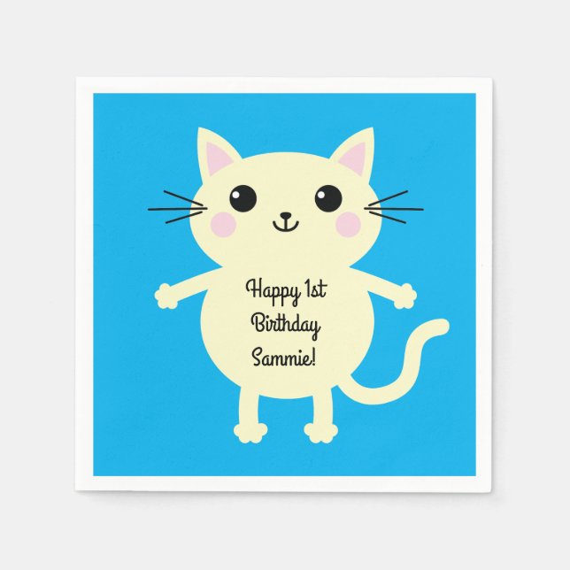 Servilleta De Papel Fiesta de cumpleaños del gato (Anverso)