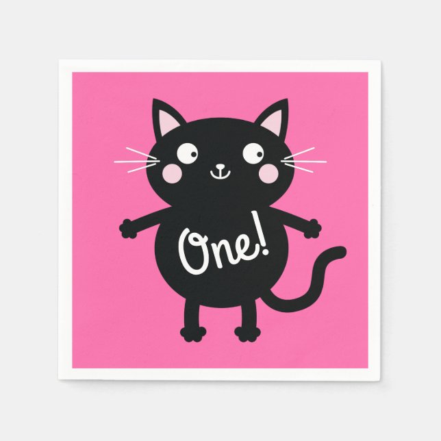 Servilleta De Papel Fiesta de cumpleaños del gato (Anverso)