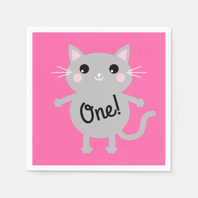 Servilleta De Papel Fiesta de cumpleaños del gato (Anverso)