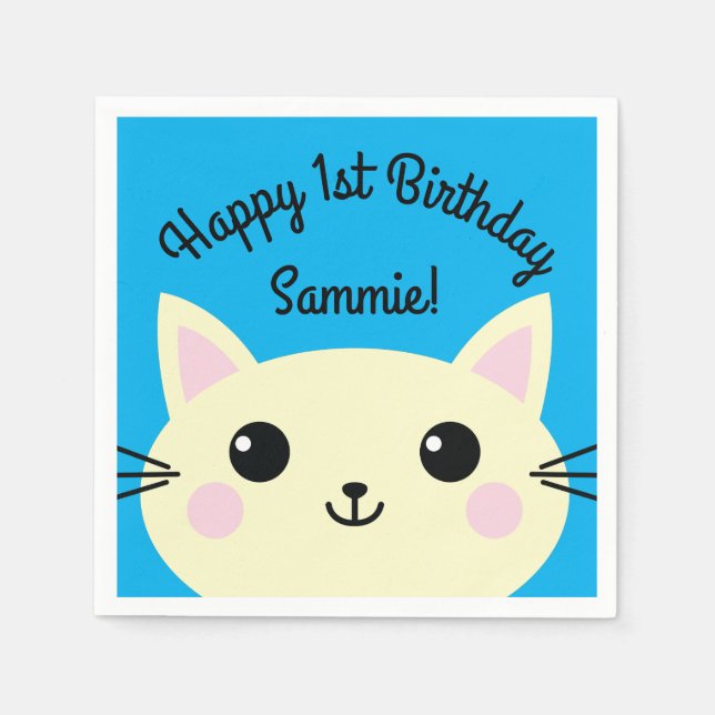 Servilleta De Papel Fiesta de cumpleaños del gato (Anverso)