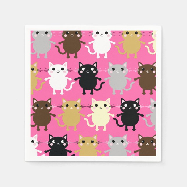 Servilleta De Papel Fiesta de cumpleaños del gato (Anverso)