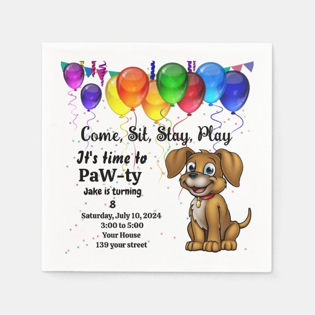 Servilleta De Papel Fiesta de cumpleaños del mascota (Anverso)