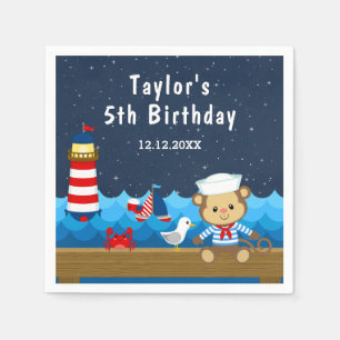 Servilleta De Papel Fiesta de cumpleaños del niño náutico rojo y azul