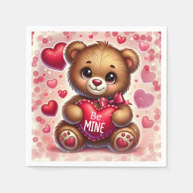 Servilleta De Papel Fiesta de cumpleaños del Oso de San Valentín de Co (Anverso)