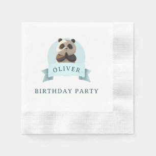 Servilleta De Papel Fiesta de cumpleaños del panda con acuarela azul