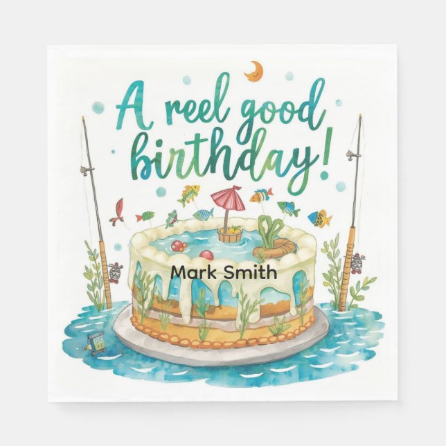 Servilleta De Papel Fiesta de cumpleaños del pastel de pescado para lo (Anverso)