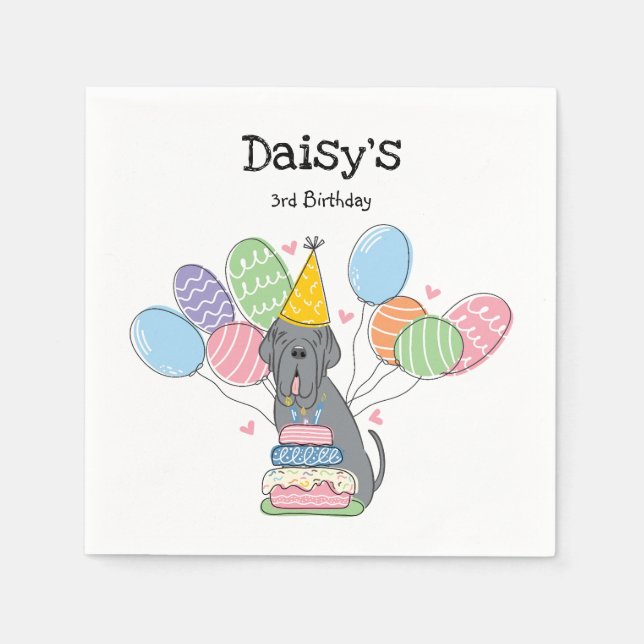 Servilleta De Papel Fiesta de cumpleaños del perro de napolitano azul (Anverso)