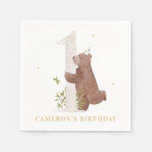 Servilleta De Papel Fiesta de cumpleaños del primer oso de acuarela li