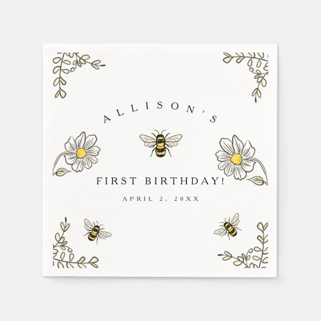 Servilleta De Papel Fiesta de cumpleaños del tema Bumble Bee (Anverso)