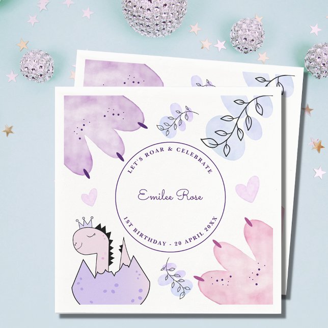 Servilleta De Papel Fiesta de cumpleaños Dinosaur Pink Purple (Subido por el creador)
