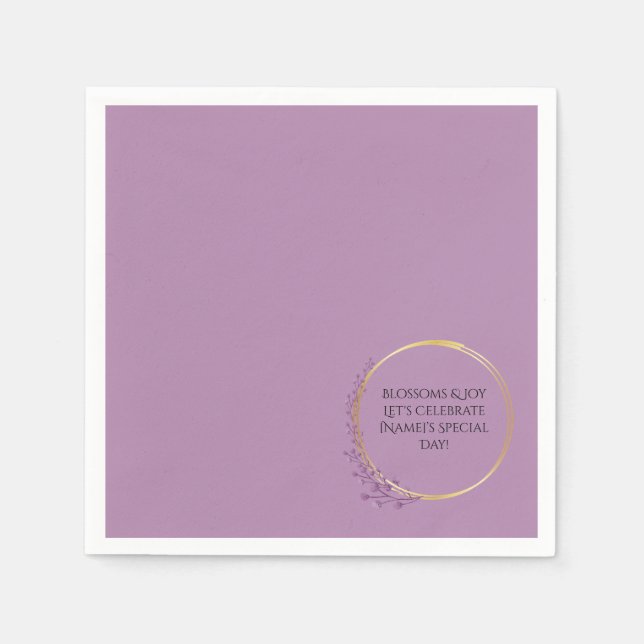 Servilleta De Papel Fiesta de cumpleaños elegante con flores de oro (Anverso)