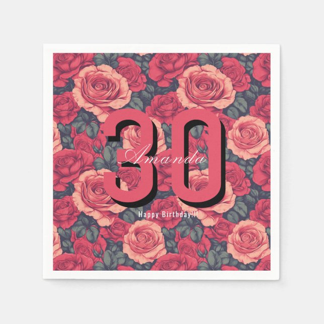 Servilleta De Papel Fiesta de cumpleaños elegante con tema de rosa (Anverso)