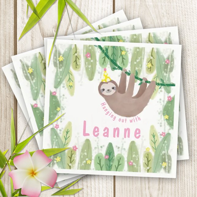 Servilleta De Papel Fiesta de cumpleaños eslovaca en rosa y amarillo (Super cute sloth theme napkins for your kiddo's birthday party!)