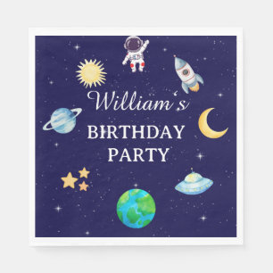 Servilleta De Papel Fiesta de cumpleaños espacial con acuarela