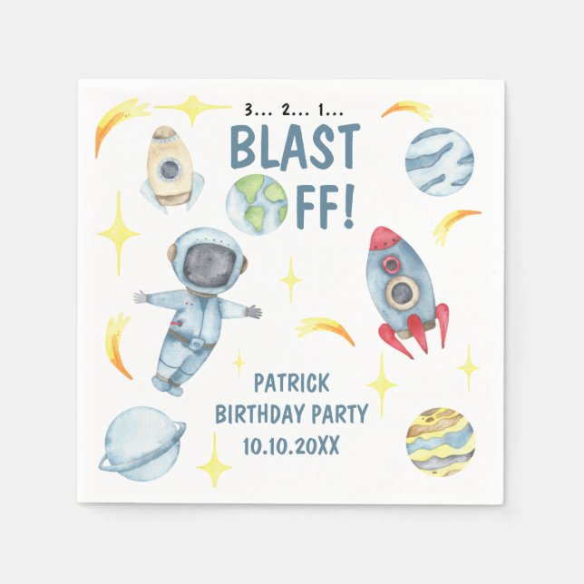Servilleta De Papel Fiesta de cumpleaños espacial de astronauta (Anverso)