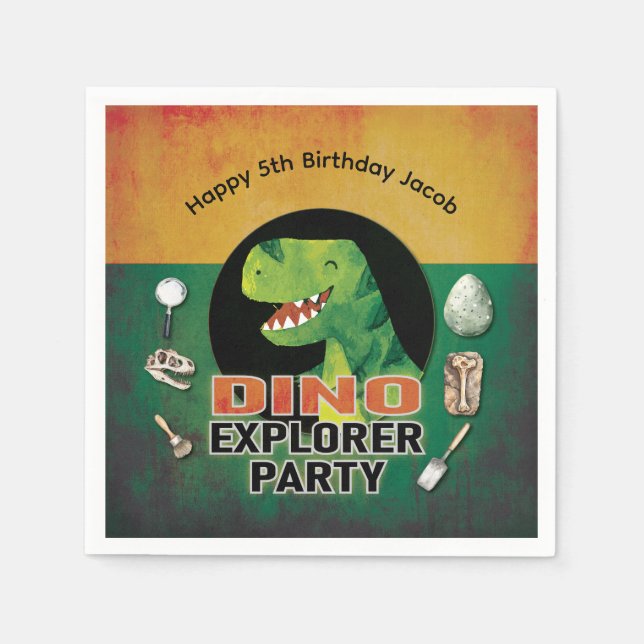 Servilleta De Papel Fiesta de Cumpleaños Explorador de Dinosaurios Din (Anverso)