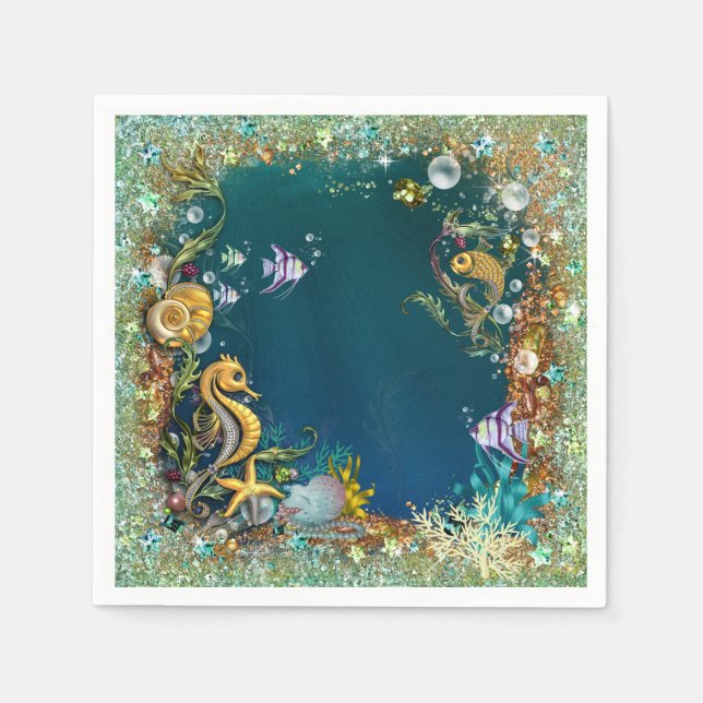 Servilleta De Papel Fiesta de Cumpleaños Fantasía Bajo El Mar (Anverso)