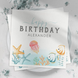 Servilleta De Papel Fiesta de Cumpleaños Feliz Bajo el Mar Oceano