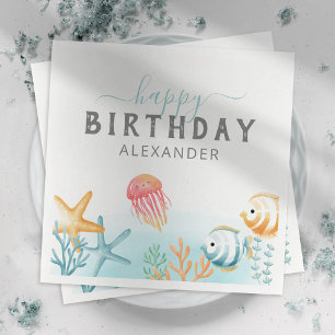 Servilleta De Papel Fiesta de Cumpleaños Feliz Bajo el Mar Oceano
