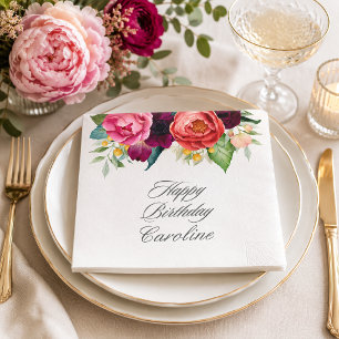 Servilleta De Papel Fiesta de Cumpleaños Floral Acuarela Boho Rústica
