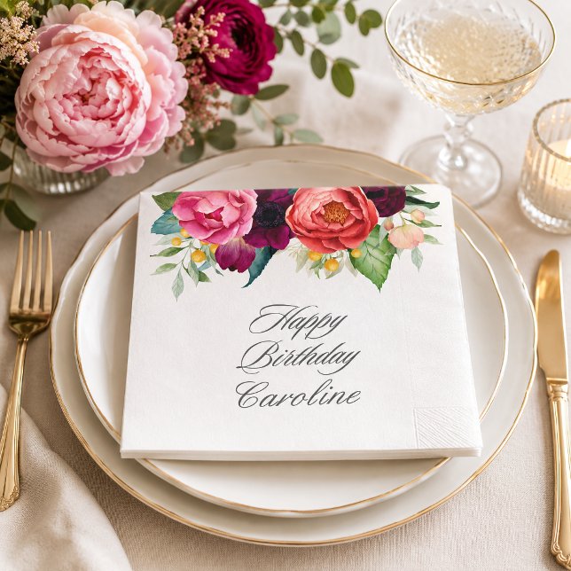 Servilleta De Papel Fiesta de Cumpleaños Floral Acuarela Boho Rústica (Subido por el creador)